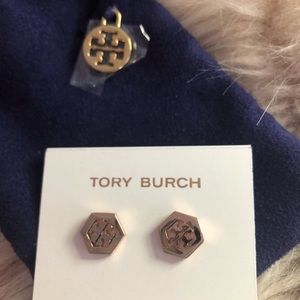 Rose gold Tory Burch hex-logo earrings
